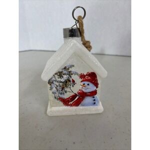Glittery White Snowman House Christmas Ornament Winter Holiday‎ Decor
